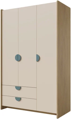 Trzydrzwiowa nowoczesna szafa z szufladami 123 cm LEXI - dąb cremona/macadamia/morski