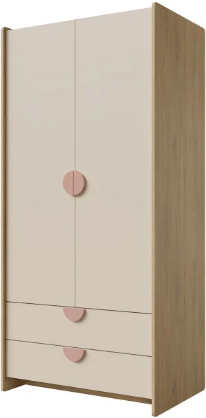 Dwudrzwiowa szafa uchylna z szufladami 83 cm LEXI - dąb cremona/macadamia/pudrowy róż