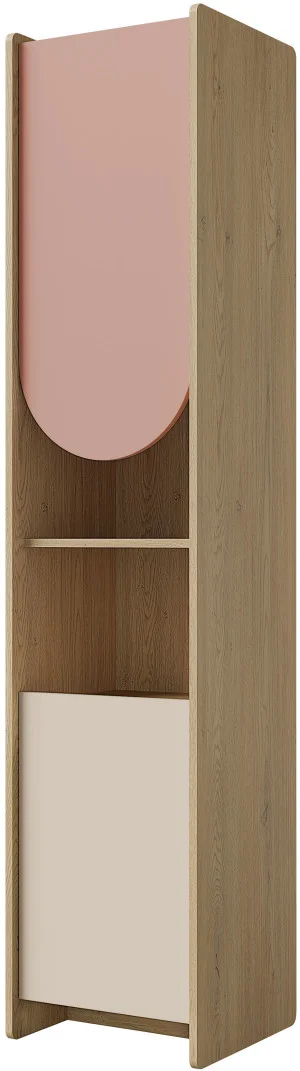 Nowoczesny regał z drzwiami do pokoju dziecięcego 198 cm LEXI L - dąb cremona/macadamia/pudrowy róż