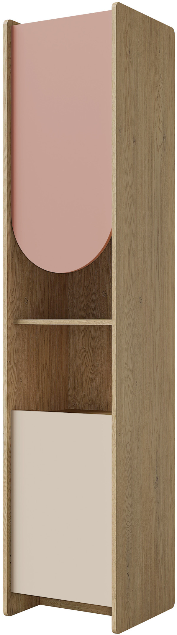 Nowoczesny regał z drzwiami do pokoju dziecięcego 198 cm LEXI P - dąb cremona/macadamia/pudrowy róż