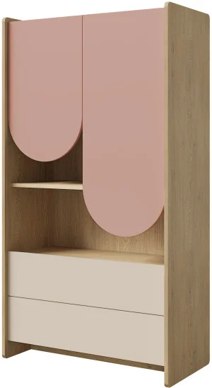 Regał z szufladami do pokoju dziecięcego 83 cm LEXI - dąb cremona/macadamia/pudrowy róż