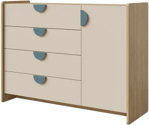 Komoda do pokoju chłopca na zabawki 123 cm LEXI - dąb cremona/macadamia/morski