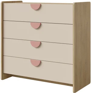 Komoda z szufladami do pokoju dziecięcego 93 cm LEXI - dąb cremona/macadamia/pudrowy róż
