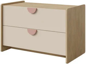 Szafka RTV z szufladami do pokoju dziecka 93 cm LEXI - dąb cremona/macadamia/pudrowy róż
