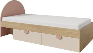 Łóżko z szufladami do pokoju dziecka 90x200 cm LEXI - dąb cremona/macadamia/pudrowy róż