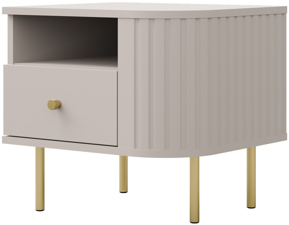 Stolik nocny do sypialni z szufladą 48 cm OVALIO - beż piaskowy | Szafki nocne z szufladami Desire Furniture Stolik nocny do sypialni z szufladą 48 cm OVALIO - beż piaskowy | Szafki nocne z szufladami Desire Furniture