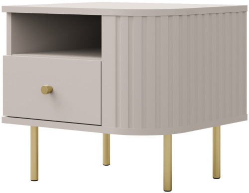 Stolik nocny do sypialni z szufladą 48 cm OVALIO - beż piaskowy | Szafki nocne z szufladami Desire Furniture