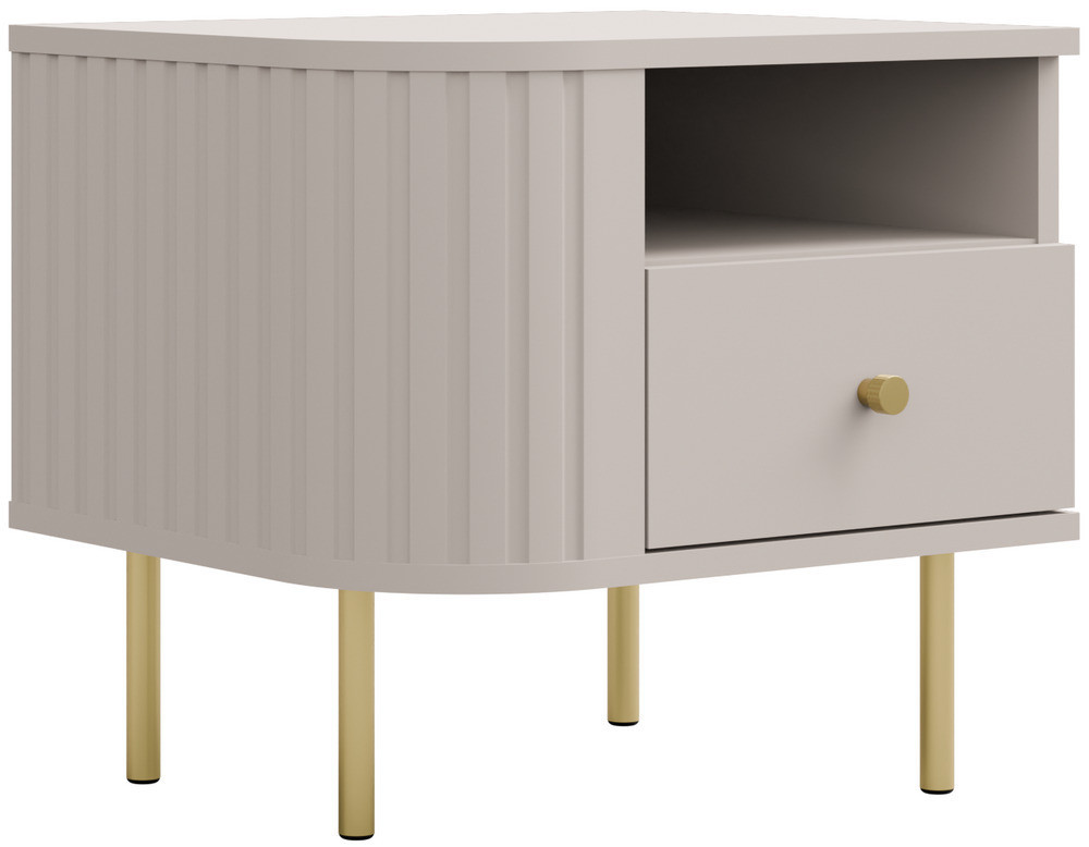 Stolik nocny do sypialni z szufladą 48 cm OVALIO - beż piaskowy | Szafki nocne z szufladami Desire Furniture Stolik nocny do sypialni z szufladą 48 cm OVALIO - beż piaskowy | Szafki nocne z szufladami Desire Furniture