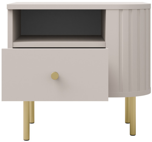 Stolik nocny do sypialni z szufladą 48 cm OVALIO - beż piaskowy | Szafki nocne z szufladami Desire Furniture