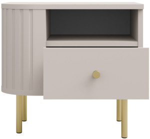 Stolik nocny do sypialni z szufladą 48 cm OVALIO - beż piaskowy | Szafki nocne z szufladami Desire Furniture