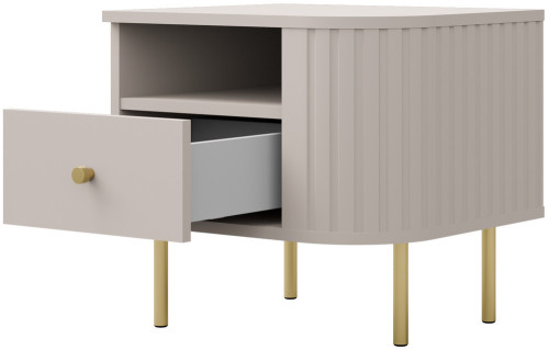Stolik nocny do sypialni z szufladą 48 cm OVALIO - beż piaskowy | Szafki nocne z szufladami Desire Furniture