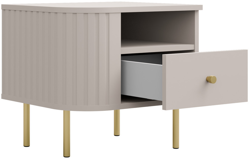 Stolik nocny do sypialni z szufladą 48 cm OVALIO - beż piaskowy | Szafki nocne z szufladami Desire Furniture Stolik nocny do sypialni z szufladą 48 cm OVALIO - beż piaskowy | Szafki nocne z szufladami Desire Furniture