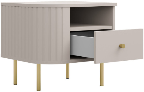 Stolik nocny do sypialni z szufladą 48 cm OVALIO - beż piaskowy | Szafki nocne z szufladami Desire Furniture