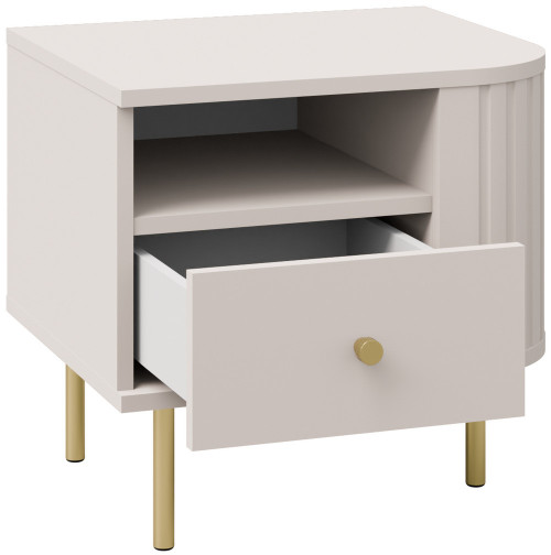 Stolik nocny do sypialni z szufladą 48 cm OVALIO - beż piaskowy | Szafki nocne z szufladami Desire Furniture