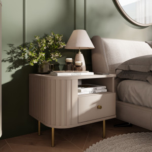 Stolik nocny do sypialni z szufladą 48 cm OVALIO - beż piaskowy | Szafki nocne z szufladami Desire Furniture