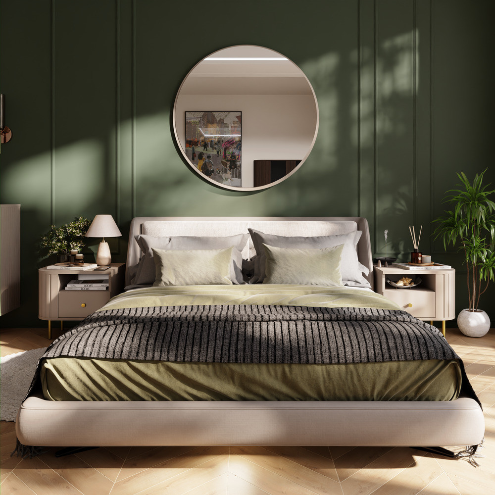 Stolik nocny do sypialni z szufladą 48 cm OVALIO - beż piaskowy | Szafki nocne z szufladami Desire Furniture Stolik nocny do sypialni z szufladą 48 cm OVALIO - beż piaskowy | Szafki nocne z szufladami Desire Furniture