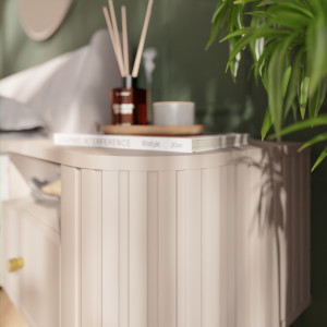 Stolik nocny do sypialni z szufladą 48 cm OVALIO - beż piaskowy | Szafki nocne z szufladami Desire Furniture