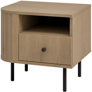 Stolik nocny do sypialni z szufladą 48 cm OVALIO - dąb cremona