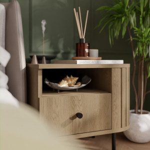 Stolik nocny do sypialni z szufladą 48 cm OVALIO - dąb cremona | Szafki nocne z szufladami Desire Furniture