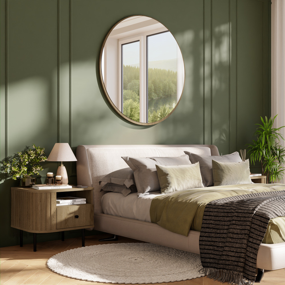 Stolik nocny do sypialni z szufladą 48 cm OVALIO - dąb cremona | Szafki nocne z szufladami Desire Furniture