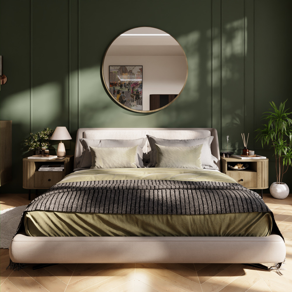 Stolik nocny do sypialni z szufladą 48 cm OVALIO - dąb cremona | Szafki nocne z szufladami Desire Furniture