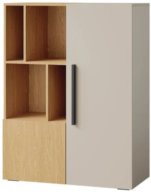 Niski regał na książki do pokoju nastolatka 117 cm LORIN - kaszmir/dąb wiosenny