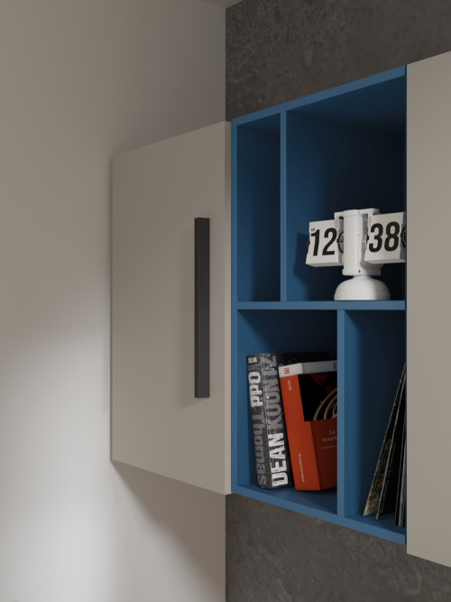 Komoda z drzwiami i szufladami do pokoju nastolatka 135 cm LORIN - kaszmir/błękit morski | Komody nowoczesne Desire Furniture