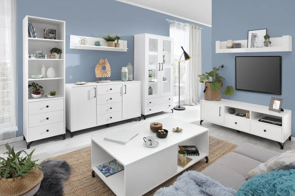 Regał Bergen 50 cm biały z 3 szufladami i półkami – nowoczesny | Desire