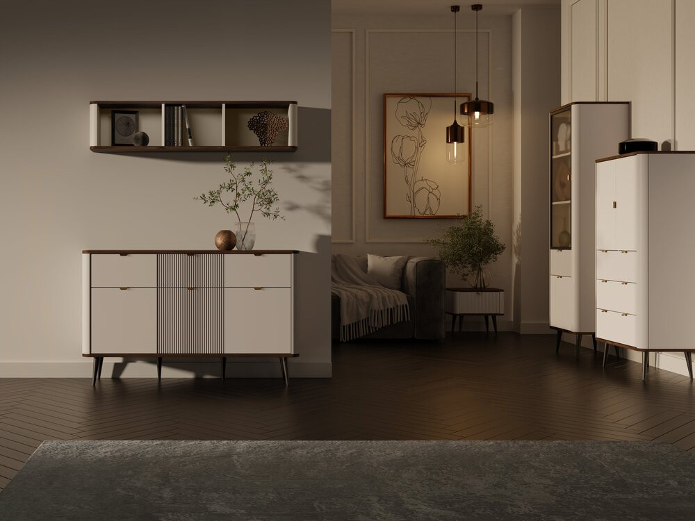 Funkcjonalny regał z szufladami na czarnych nóżkach 90 cm MARLY - kaszmir/orzech | Regały na nóżkach Desire Furniture Funkcjonalny regał z szufladami na czarnych nóżkach 90 cm MARLY - kaszmir/orzech | Regały na nóżkach Desire Furniture