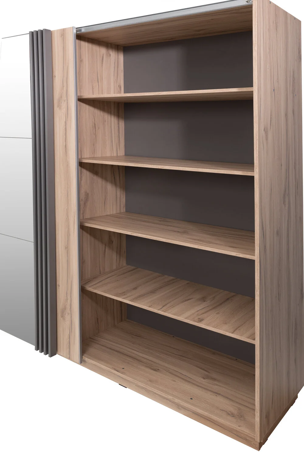 Nowoczesna szafa przesuwna ALLMO 215 cm – z lustrem, półkami i drążkiem Szafy z lustrem Desire Furniture