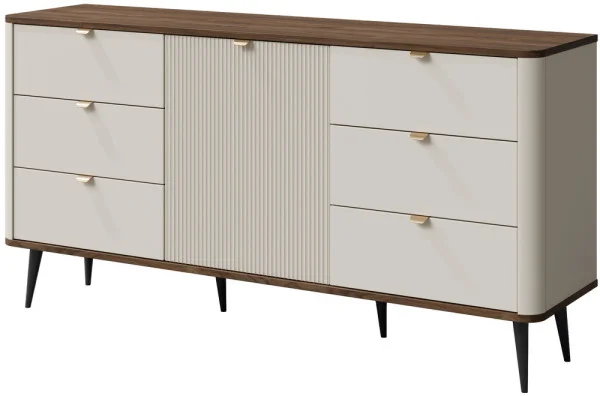 Komoda z szufladami i drzwiami na nóżkach 160 cm MARLY - kaszmir/orzech