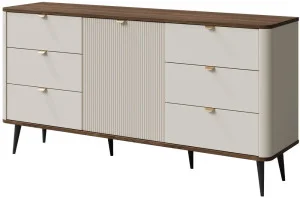 Komoda z szufladami i drzwiami na nóżkach 160 cm MARLY - kaszmir/orzech