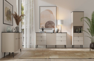 Nowoczesna komoda na nóżkach do salonu 130 cm MARLY - kaszmir/szary kamień | Komody na nóżkach Desire Furniture