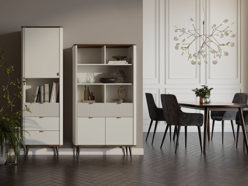 Komoda z szufladami na nóżkach do salonu 90 cm MARLY - kaszmir/orzech | Komody na nóżkach Desire Furniture