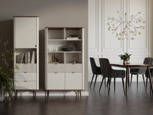 Komoda z szufladami na nóżkach do salonu 90 cm MARLY - kaszmir/orzech | Komody na nóżkach Desire Furniture