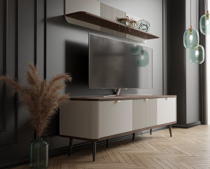 Szafka RTV pod telewizor na czarnych nóżkach 130 cm MARLY - kaszmir/orzech | Szafki RTV na nóżkach Desire Furniture