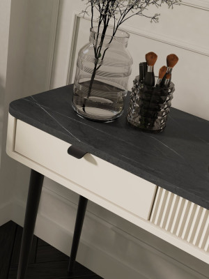 Toaletka z szufladami na nóżkach do salonu 130 cm MARLY - kaszmir/szary kamień | Toaletki na nóżkach Desire Furniture