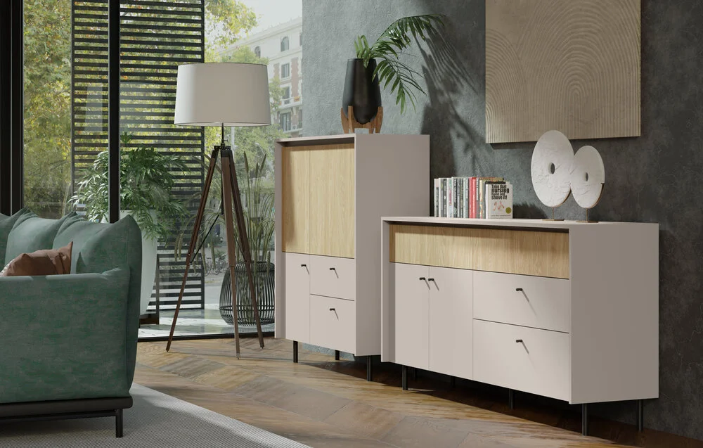 Stolik kawowy prostokątny MALTA – 97x65 cm, beż piaskowy/dąb olejowany Stoliki kawowe prostokątne Desire Furniture