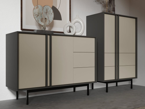 Nowoczesna komoda z szufladami do salonu i przedpokoju 83 cm ALSY - antracyt/jasny beż | Komody na nóżkach Desire Furniture