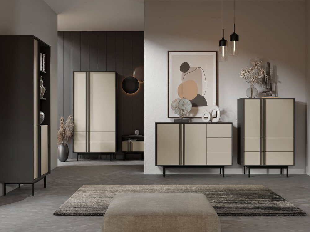 Nowoczesna komoda z szufladami do salonu i przedpokoju 83 cm ALSY - antracyt/jasny beż | Komody na nóżkach Desire Furniture