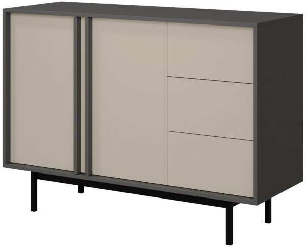 Komoda na nóżkach do salonu 123 cm ALSY - antracyt/jasny beż