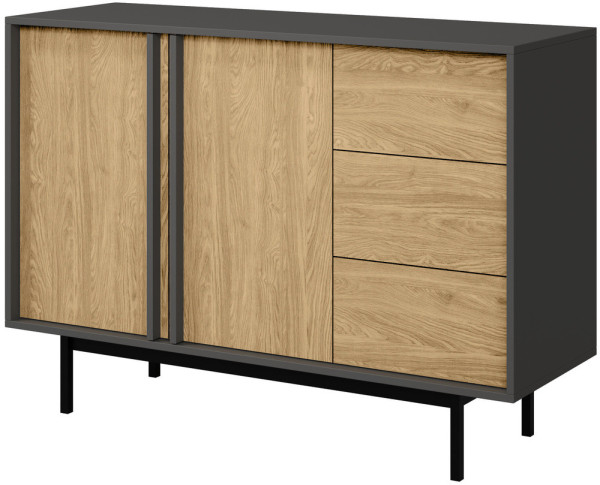 Komoda na nóżkach do salonu 123 cm ALSY - antracyt/dąb olejowany