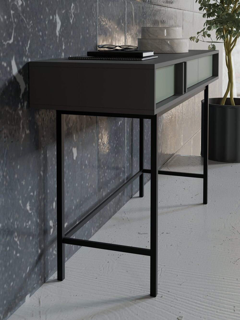 Nowoczesna toaletka z szufladami na nóżkach 123 cm ALSY - antracyt/aloes | Toaletki na nóżkach Desire Furniture