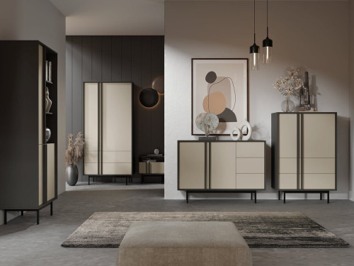 Nowoczesna toaletka z szufladami na nóżkach 123 cm ALSY - antracyt/jasny beż | Toaletki na nóżkach Desire Furniture