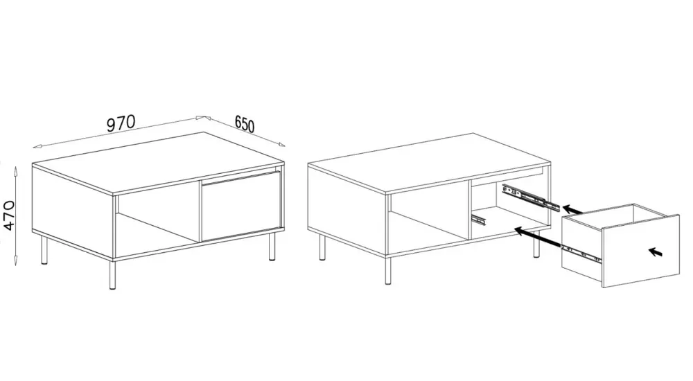 Stolik kawowy prostokątny MALTA – 97x65 cm, beż piaskowy/dąb olejowany Stoliki kawowe prostokątne Desire Furniture