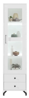Witryna do salonu Bergen 50 cm biała z półkami i LED - wysoki połysk
