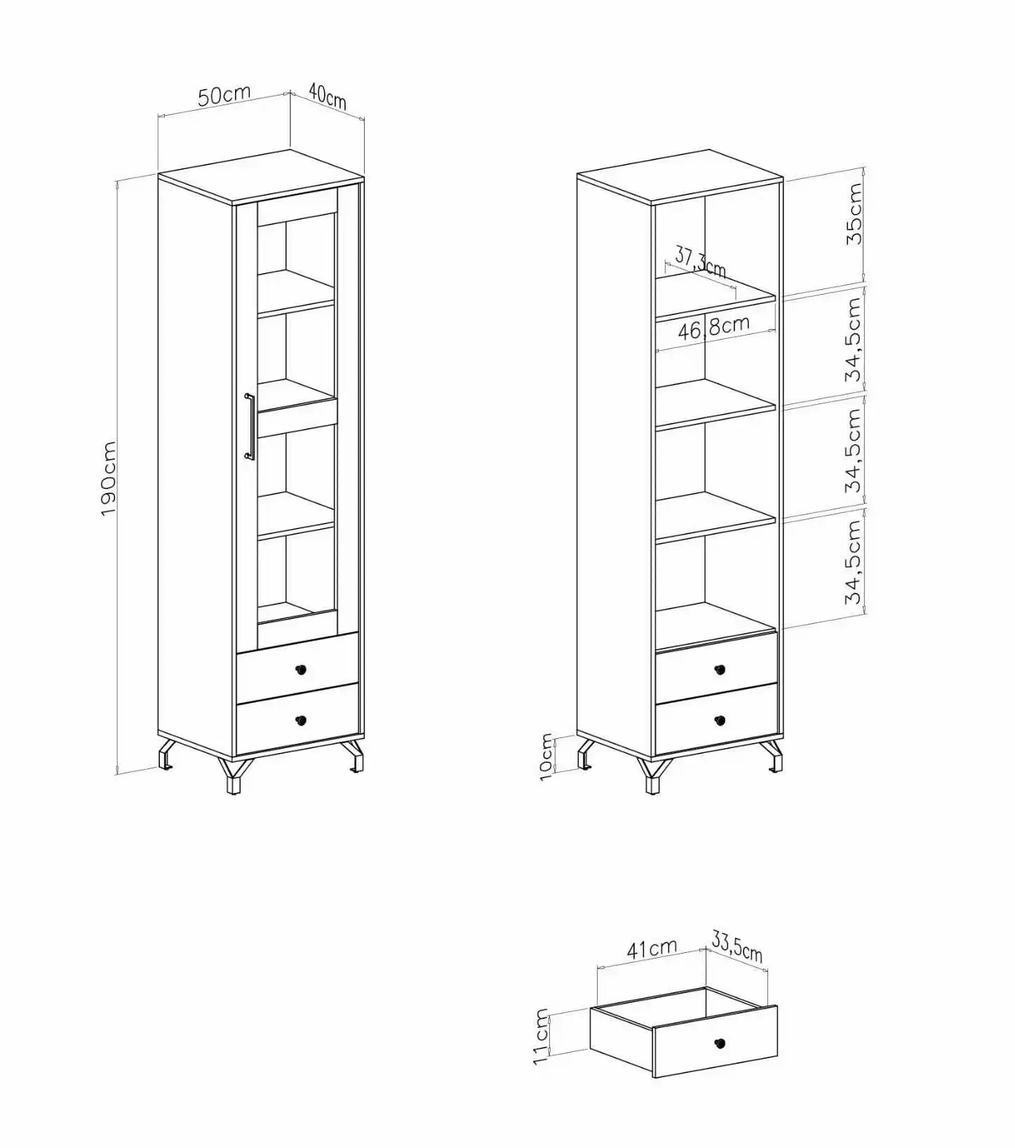 Witryna do salonu Bergen 50 cm biała z półkami i LED - wysoki połysk Bergen Desire Furniture