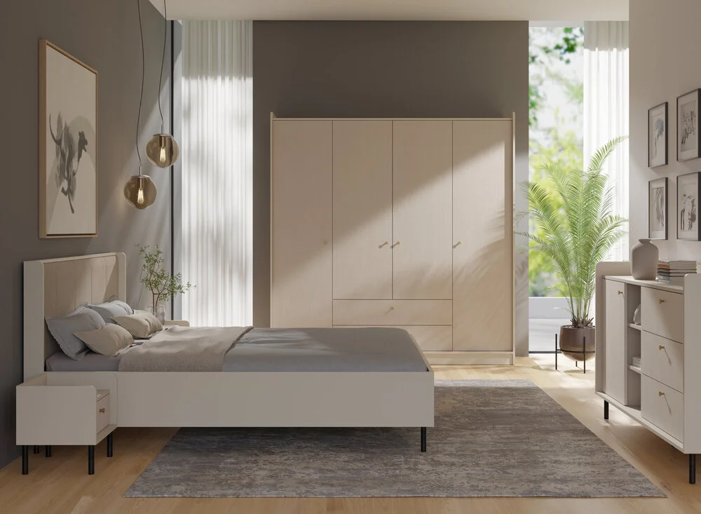 Regał na książki z szufladami GRANDE 103.5 cm, beż piaskowy Grande Desire Furniture