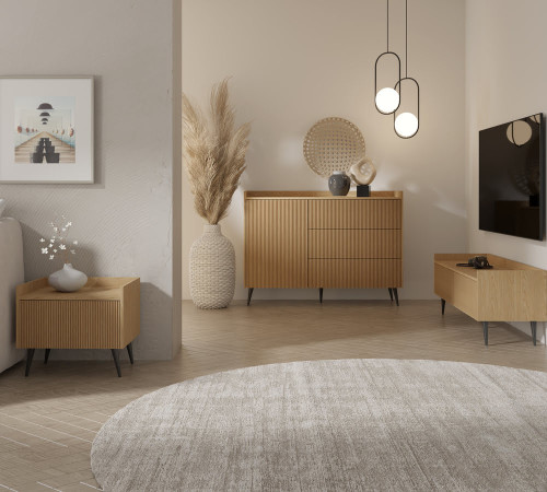Komoda z szufladami i szafką do salonu i sypialni 126 cm ADEMO - dąb wiosenny | Komody na nóżkach Desire Furniture