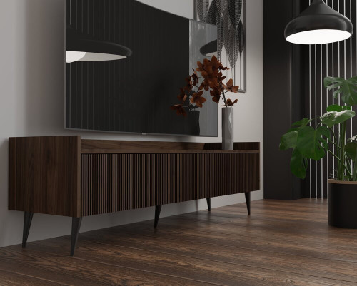 Ryflowana szafka RTV do salonu 180 cm ADEMO - orzech | Szafki RTV na nóżkach Desire Furniture